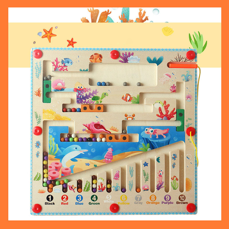 Wooden non-toxic magnetic bead maze toy