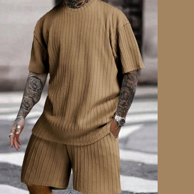 👕Round-neck Pullover Vertical Striped Two-piece Set