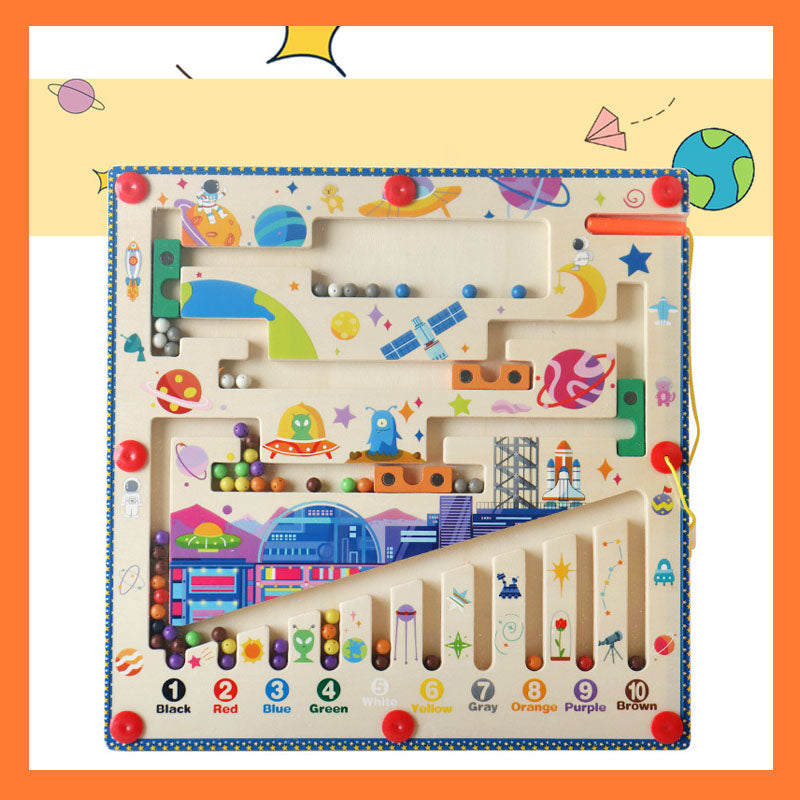 Wooden non-toxic magnetic bead maze toy