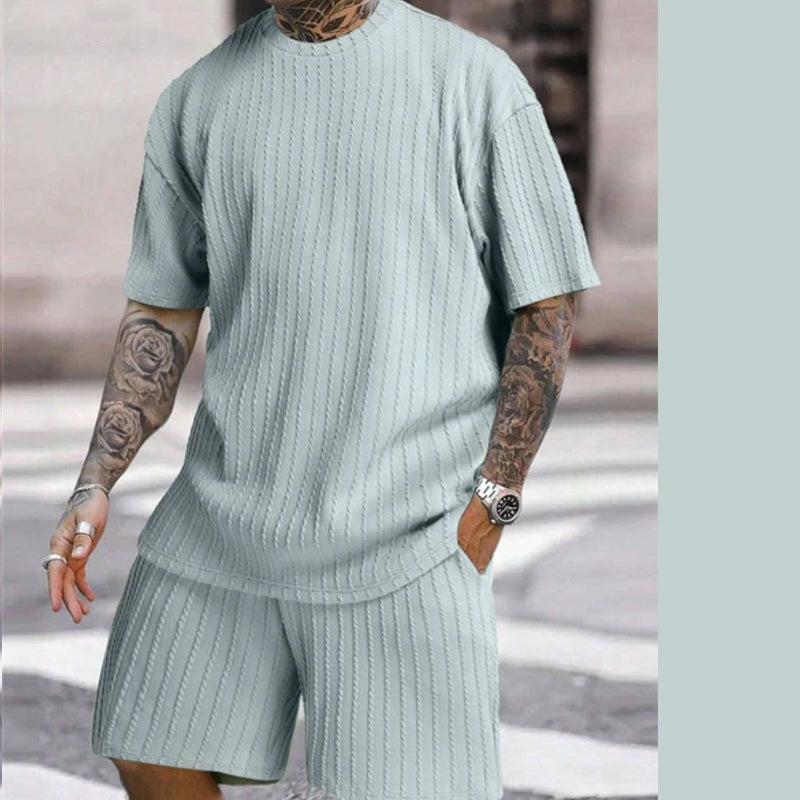 👕Round-neck Pullover Vertical Striped Two-piece Set