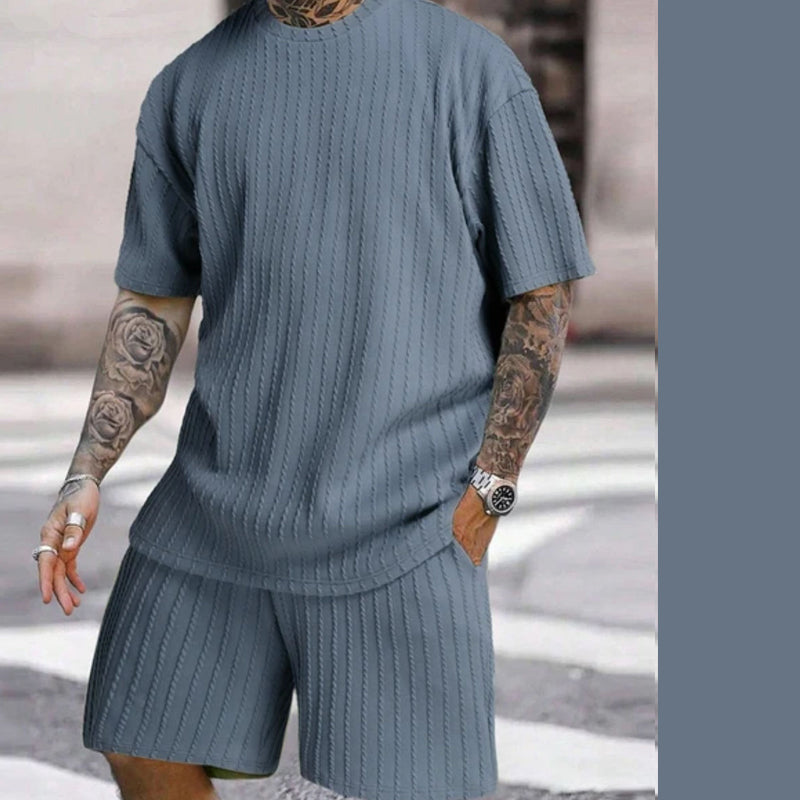 👕Round-neck Pullover Vertical Striped Two-piece Set
