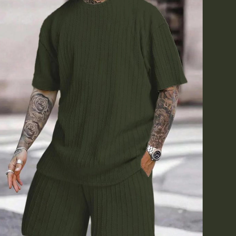 👕Round-neck Pullover Vertical Striped Two-piece Set