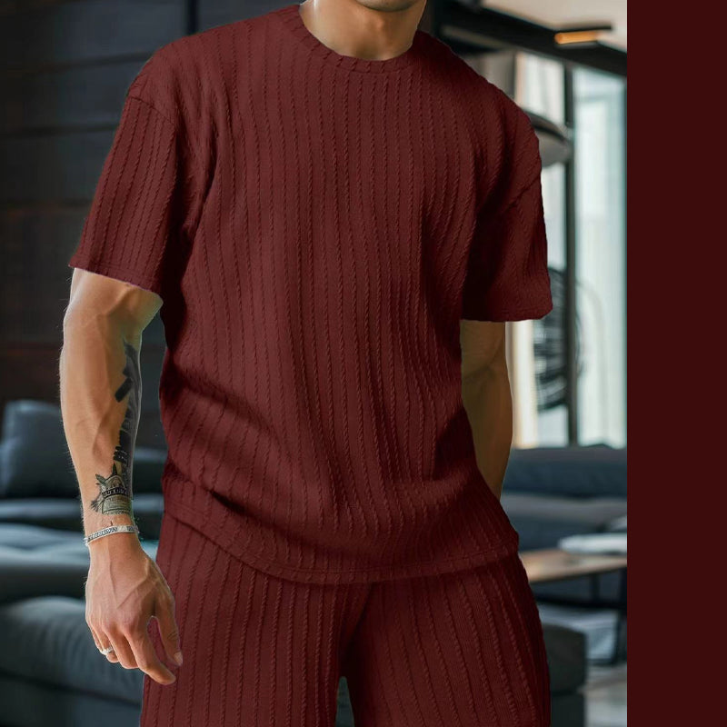 👕Round-neck Pullover Vertical Striped Two-piece Set