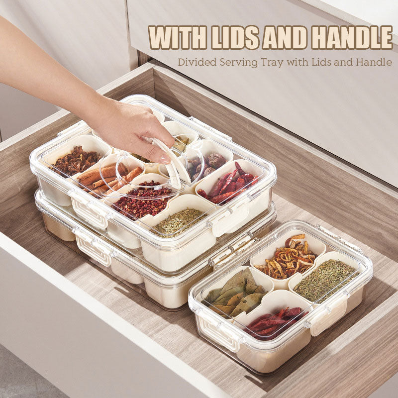Divided Serving Tray with Lids and Handle