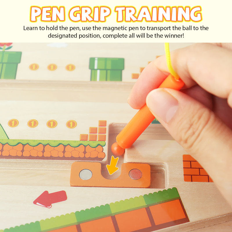 Wooden non-toxic magnetic bead maze toy