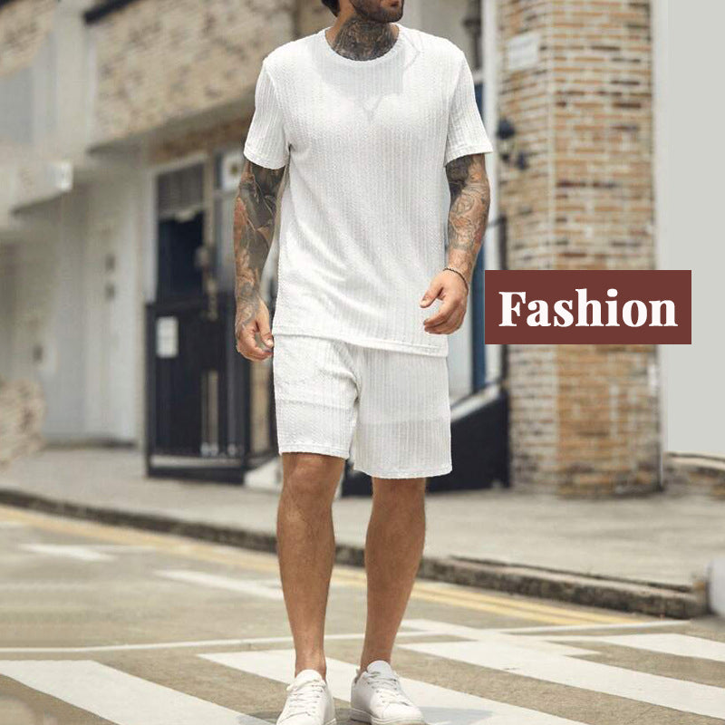 👕Round-neck Pullover Vertical Striped Two-piece Set