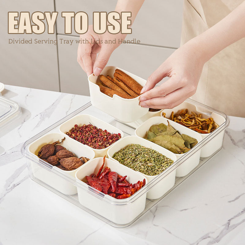 Divided Serving Tray with Lids and Handle