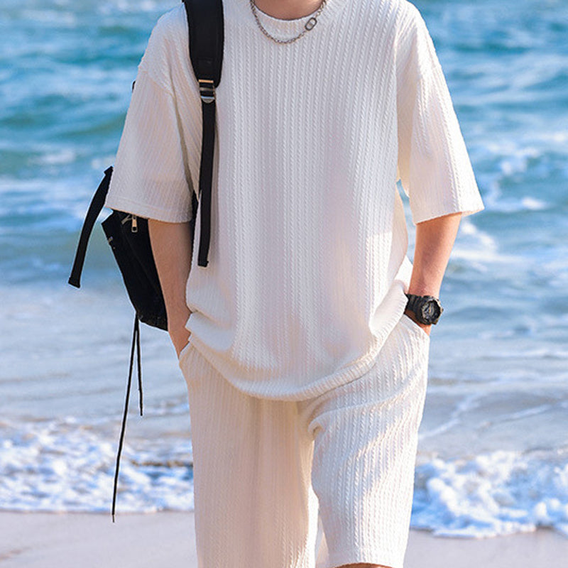👕Round-neck Pullover Vertical Striped Two-piece Set