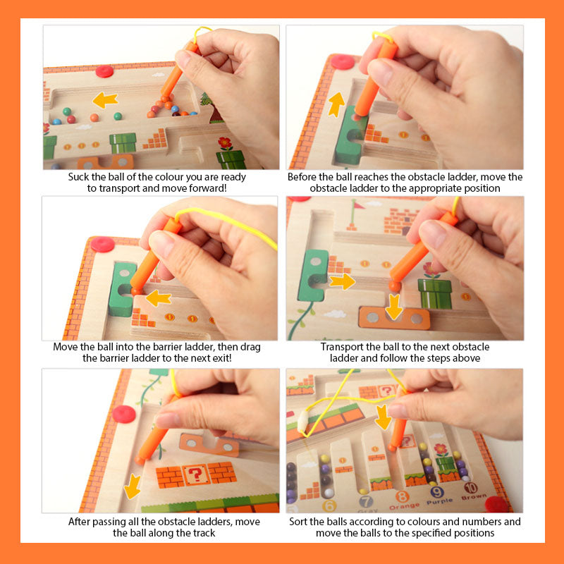 Wooden non-toxic magnetic bead maze toy