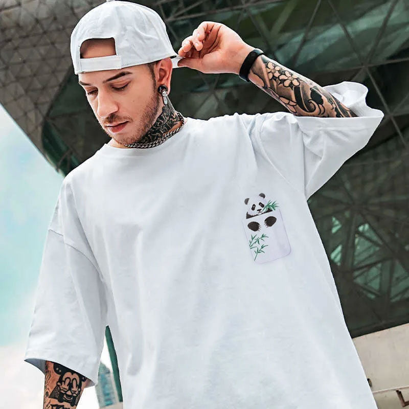 🐼 Panda Embroidered Loose Casual Cotton T-Shirt
