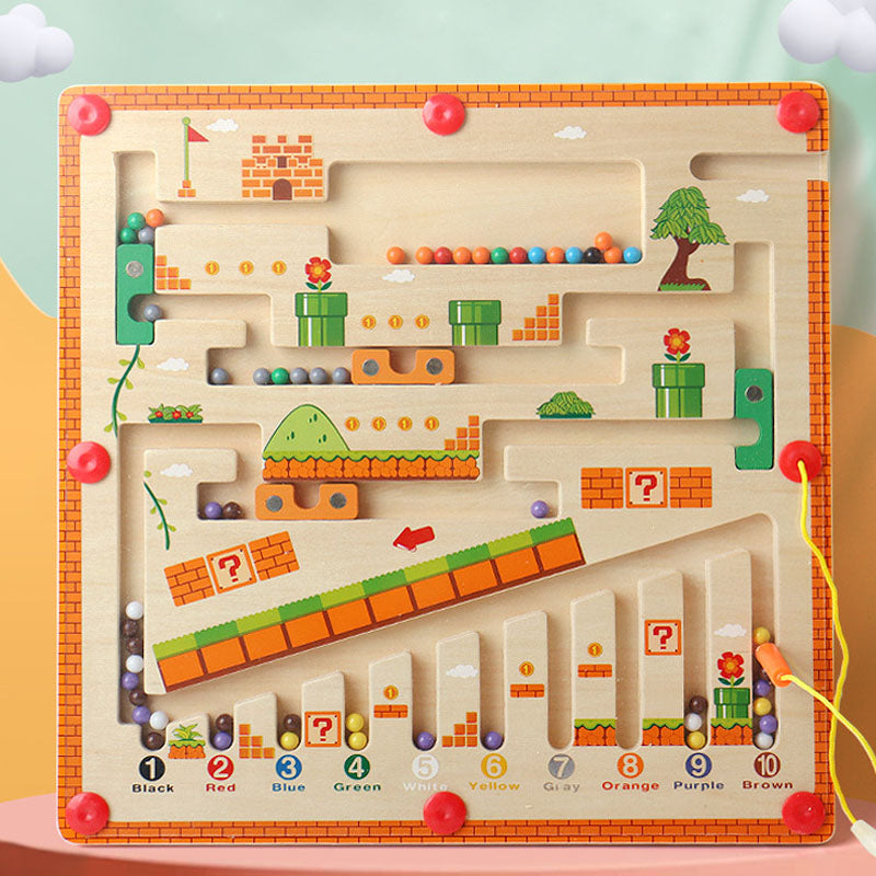 Wooden non-toxic magnetic bead maze toy