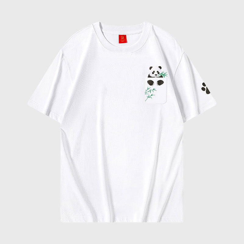 🐼 Panda Embroidered Loose Casual Cotton T-Shirt