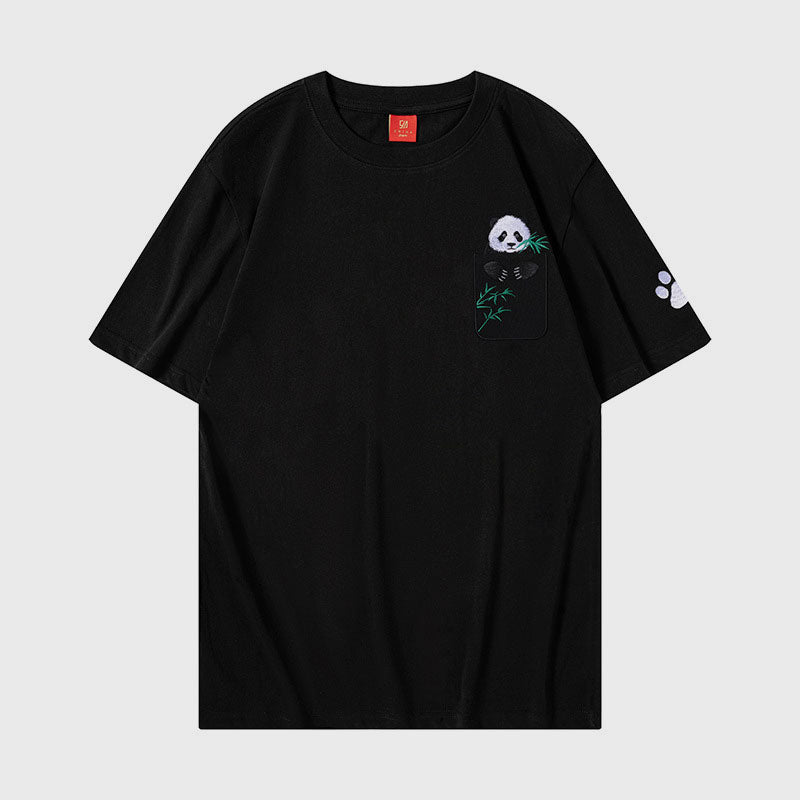 🐼 Panda Embroidered Loose Casual Cotton T-Shirt